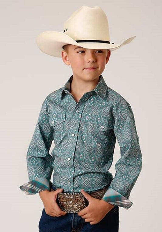 Boy's Roper Jade Medallion Paisley Print Western Shirt