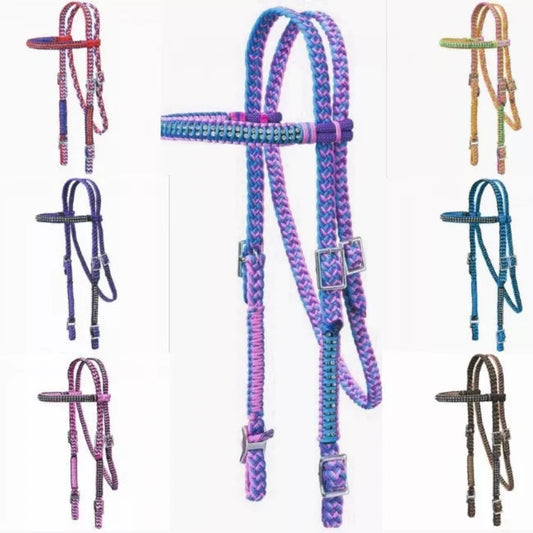 Braided Nylon Horse Headstall w/ Crystals, Color choice