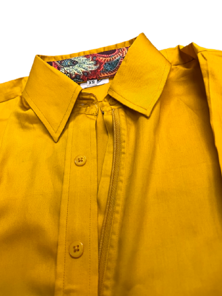 RHC Equestrian Women's Yellow CONCEALED ZIPPER w/ BUTTON SHOW SHIRT