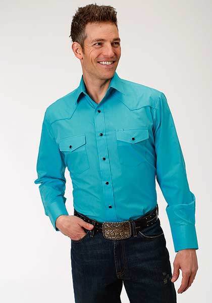 Men's Roper Turquoise Embroidered Back Western Shirt