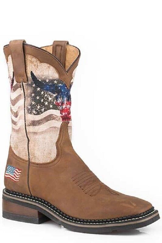 SALE Men's Roper Patriotic Skull Western Cowboy Boots