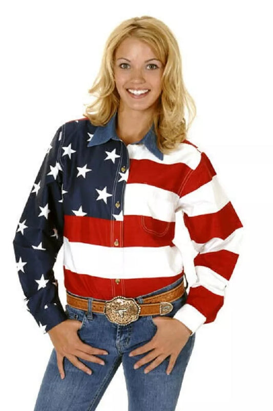 Roper Women's Red White Blue AMERICAN USA FLAG WESTERN SHIRT XL