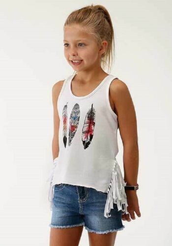 Roper Child's White French Terry Tank Top Feather Design
