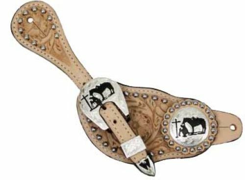 Women's Leather Spur Straps w/ Praying cowboy conchos