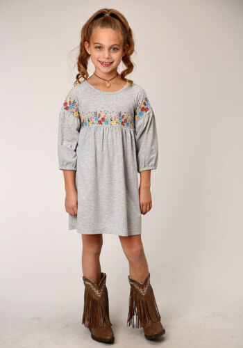 Roper Youth Girl's Gray & Milange Floral Dress