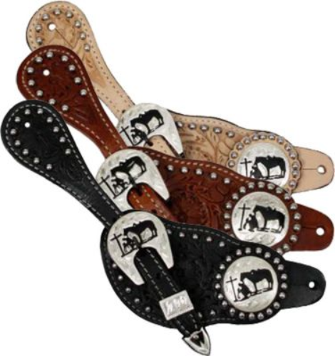 Women's Leather Spur Straps w/ Praying cowboy conchos