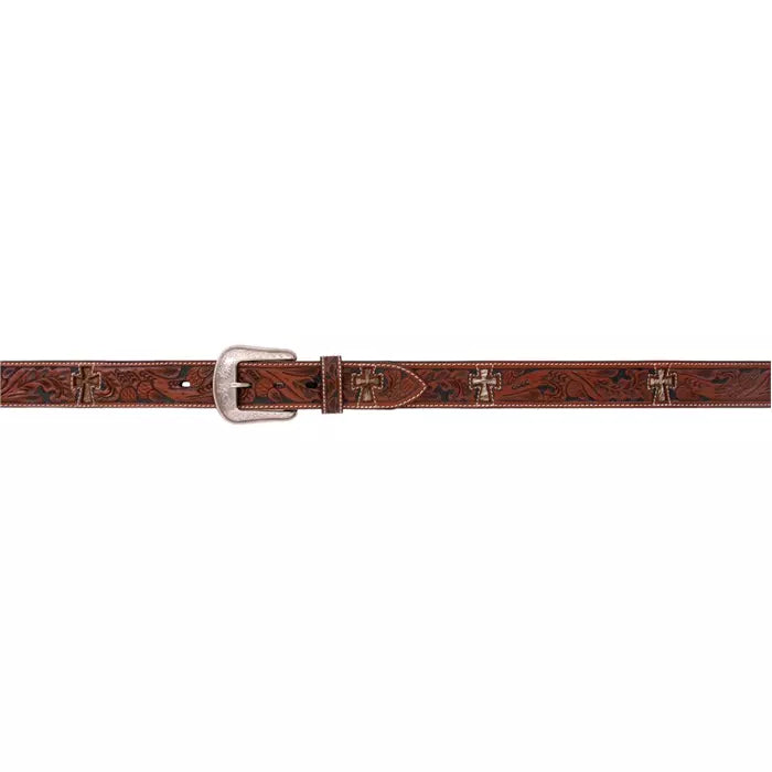 3D Belt Co. Men's BROWN LEATHER BELT w/ CROSS CUT-OUT Hair on inlay