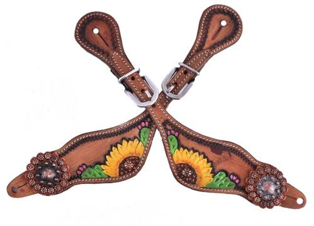 Women's Hand painted Sunflower and Cactus Spur Straps