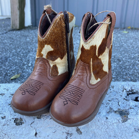 Roper Infants Brown Cowhide 'Cora Cowbabies' Zip Up Boots