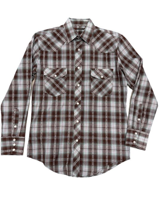 Roper Men's Chocolate Turquoise Plaid Western Shirt