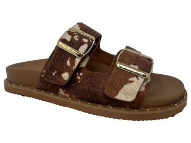 Women's Very G Tan & White Alma Cow Print Sandals