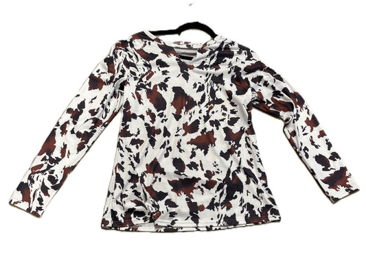 Women's Cow Print Long Sleeve Blouse w/ Keyhole neck