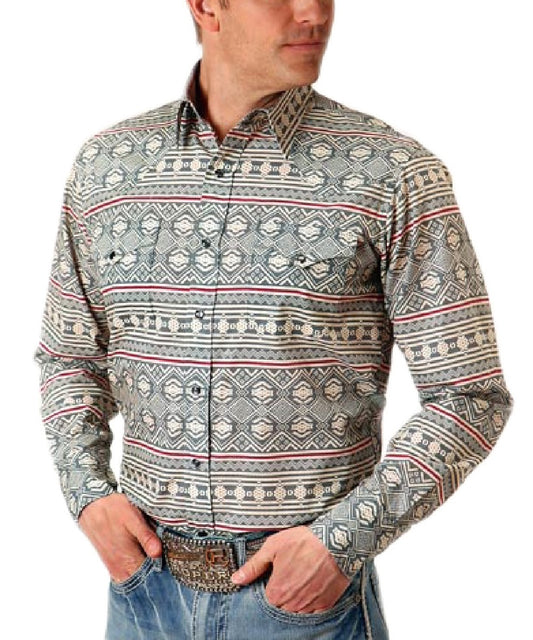 Men's Roper Aztec Horizontal Tribal Print Western Shirt