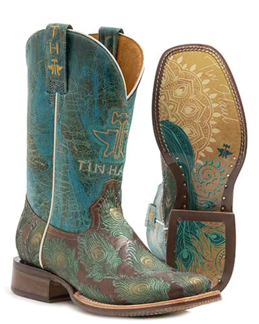 Tin Haul Anniversary Feather Plume Square Toe Western Cowboy Boot