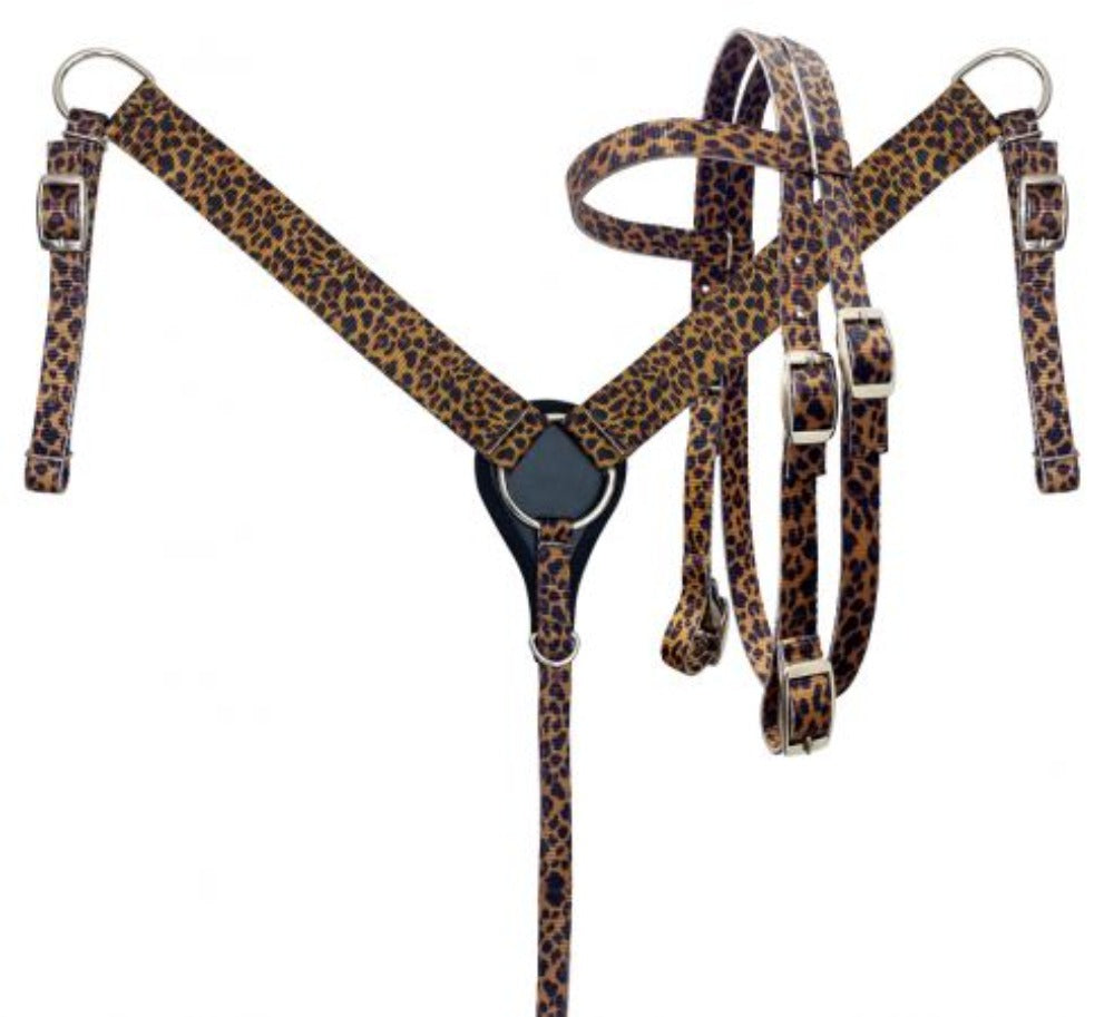 PONY SIZE Leopard Nylon Headstall & Breastcollar Set