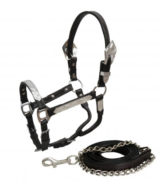 Showman Dark Leather Pony Show Halter w/ Lead