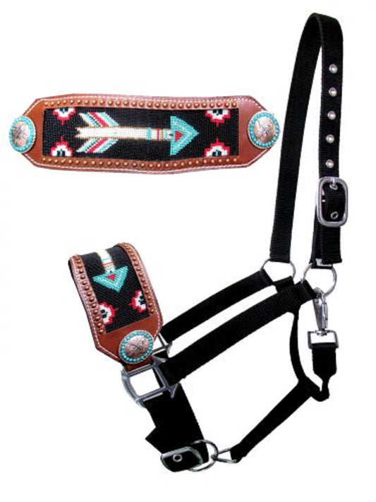 Nylon bronc halter w/ beaded arrow design