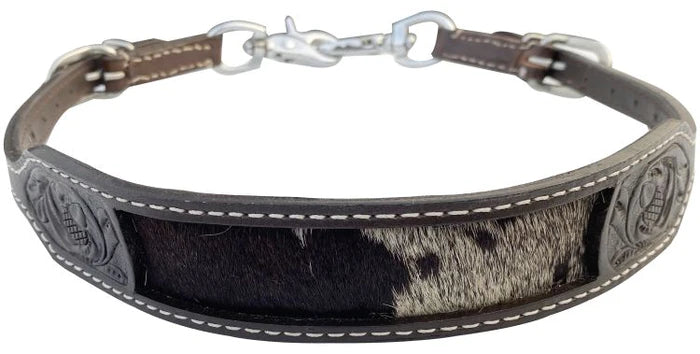 Adjustable Dark Oil Leather Wither Strap w/ Hair-on Cowhide inlay Tooling