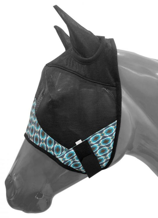 Horse size Blue Aztec Fly Mask w/ Ears