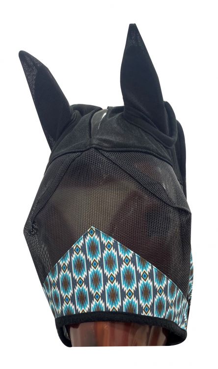 Horse size Blue Aztec Fly Mask w/ Ears