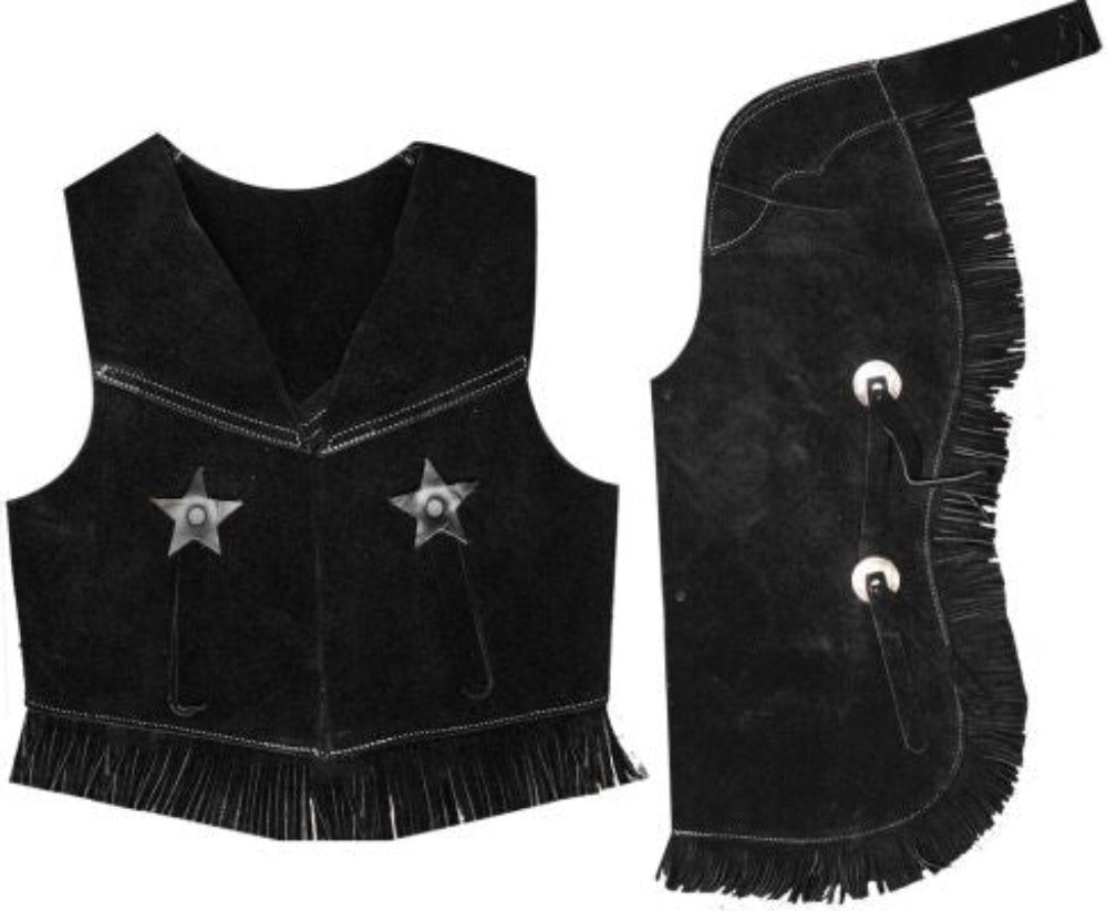 Kids Suede Leather Chaps & Vest Outfit w/ Fringe
