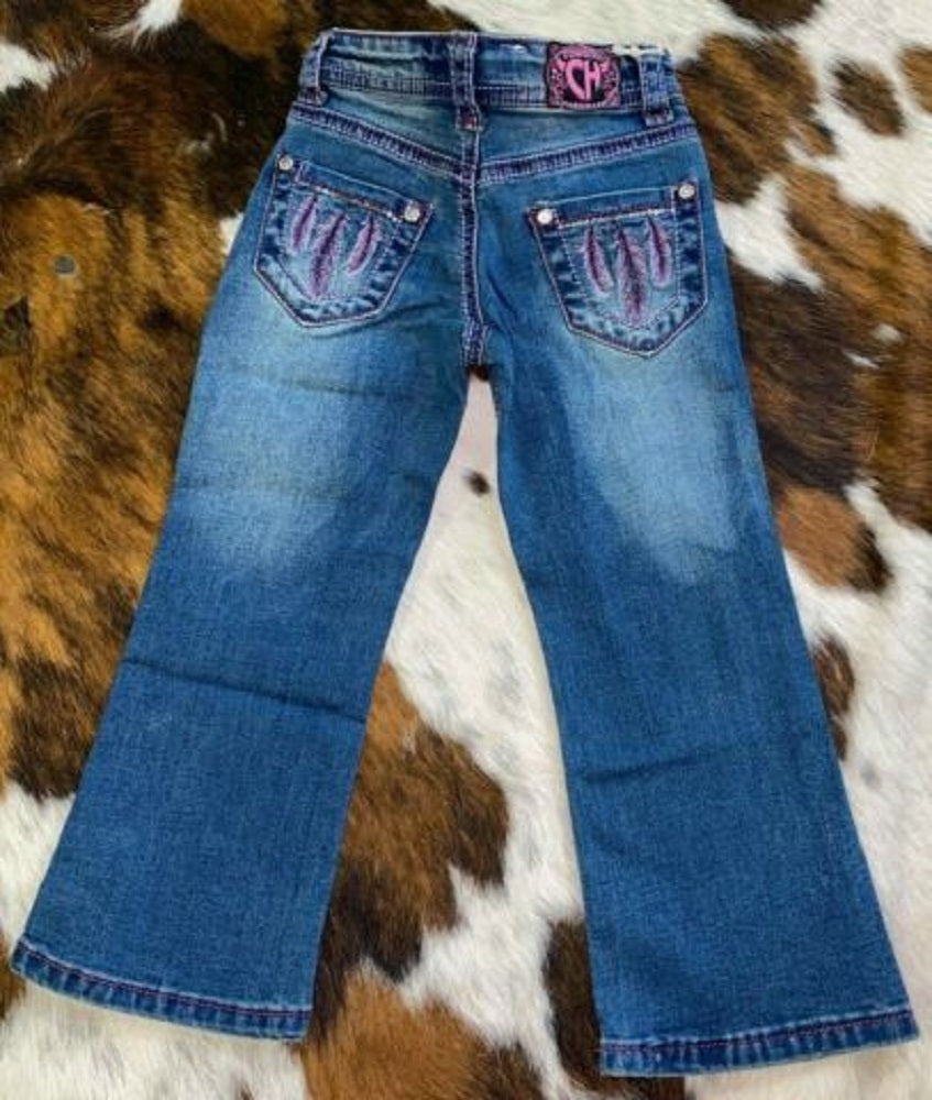 Cowgirl Hardware Youth Girl's Western Denim Jeans w/ Pink Feathers