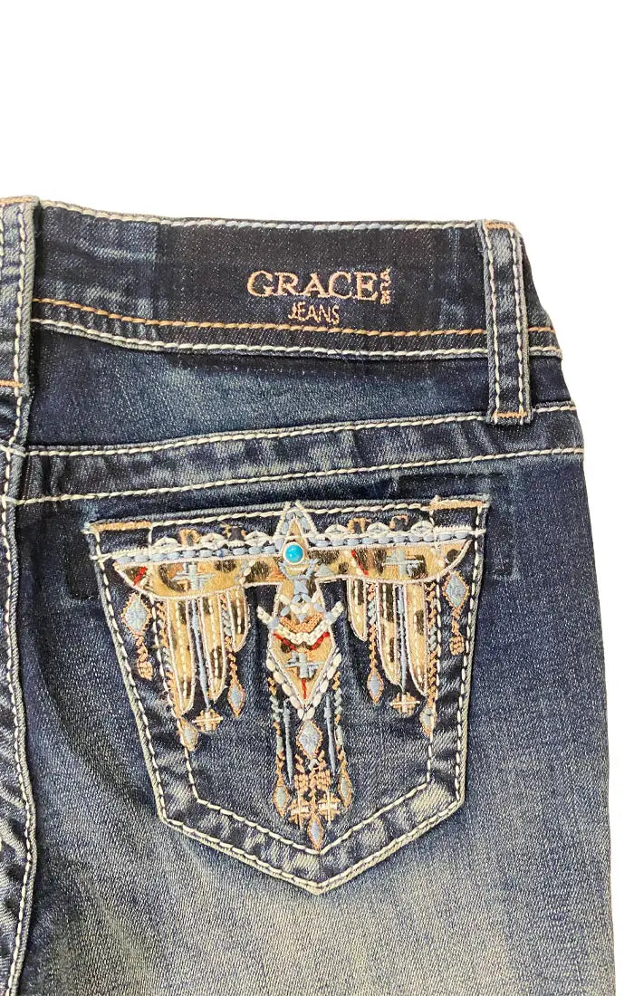 Grace in La Girl's Leopard Eagle Boot Cut Jeans