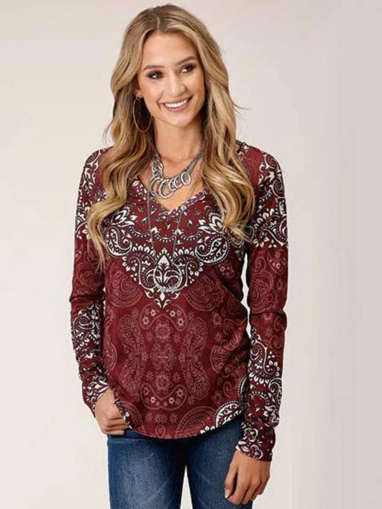 Women's Roper Burgundy Sweater Jersey Top Shirt