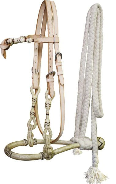 Bosal Leather Rawhide Headstall with Reins