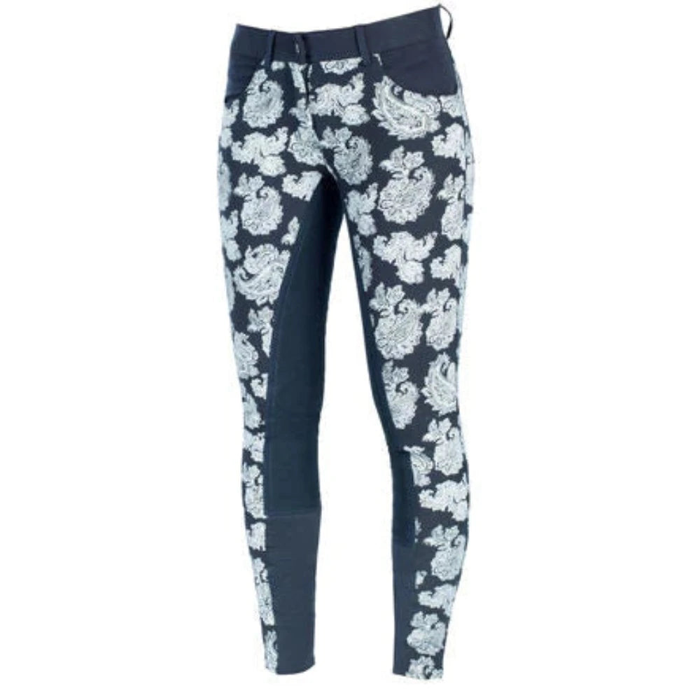 Horze Women's Blue Paisley Full Seat Riding Midrise English Breeches