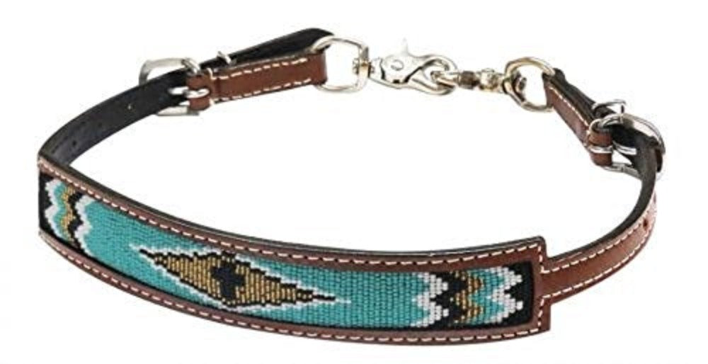 Leather Wither Strap w/ Turquoise Beaded Inlay