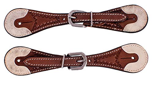 Youth size Argentina Cow LEATHER SPUR STRAPS w/ Rawhide Overlay Ends Medium oil