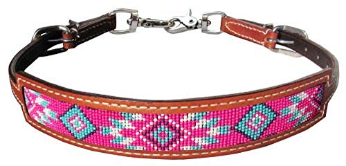Leather Wither Strap with Pink Navajo Design Inlay