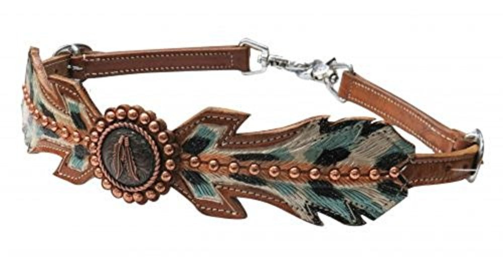 Medium Leather Hand Painted Feather Wither Strap