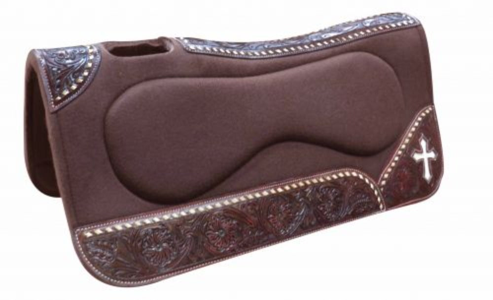 Brown Felt Contoured Pad w/ Tooled leather Cross inlay