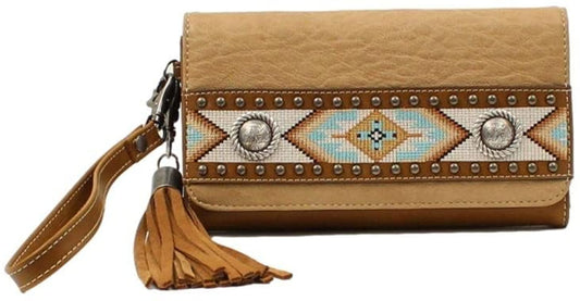 Nocona Belt Co. Tan Genuine Leather 'Carmen' Southwestern Clutch Wallet