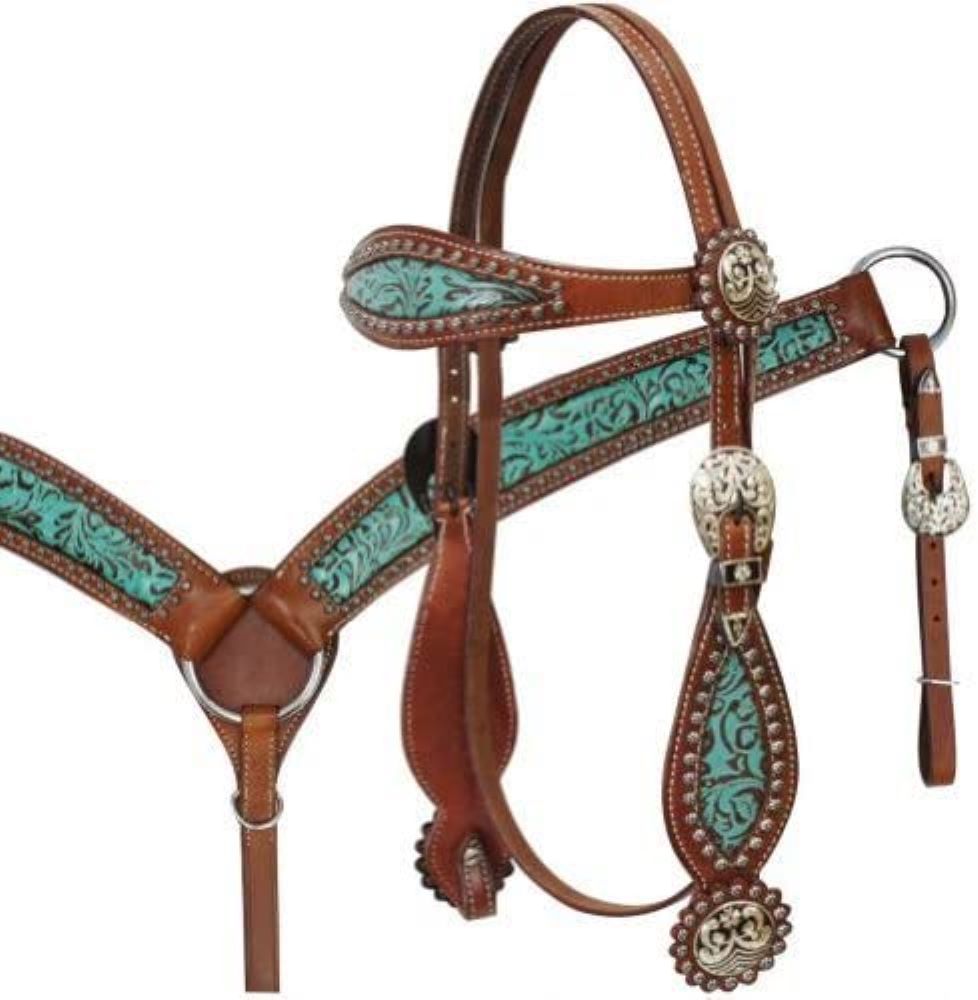 Showman Teal Filigree Leather Bridle & BC Set