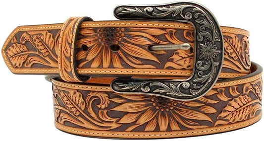 Women's Nocona Sunflower Tooled Leather Belt