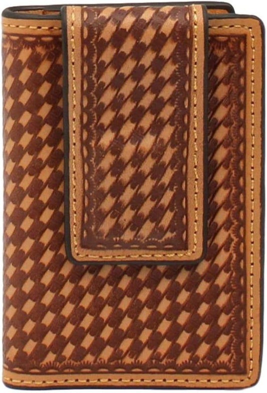 3D Belt Natural Basketweave Front Pocket Money Clip Wallet