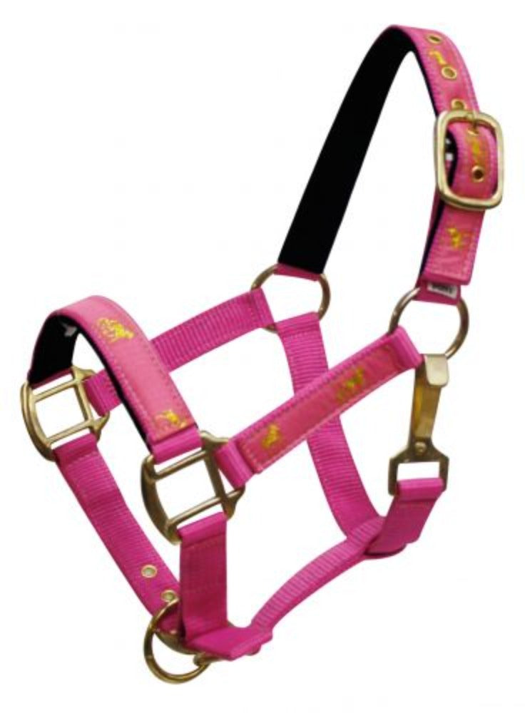 Nylon Pony Halter with Gold Horse Emblem