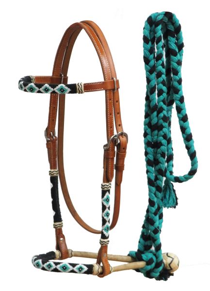 Turquoise Beaded Bosal Set with Reins
