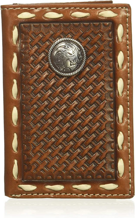 Nocona Basket Stamp Circle Concho Buckstitch Tri-fold Wallet