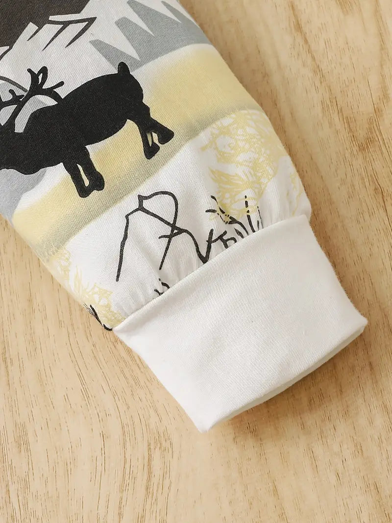 Toddler Baby Boys Cute Deer Printed Long Sleeve Hoodie And Pants