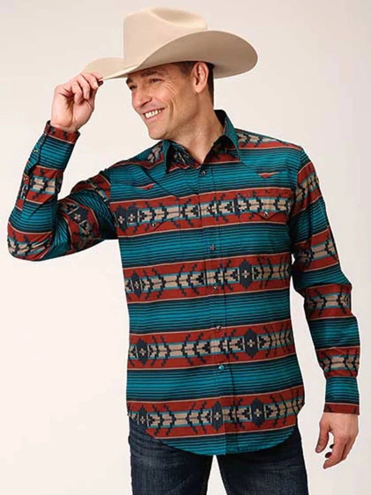 Roper Men's Long Sleeve Horizontal Aztec Western Shirt