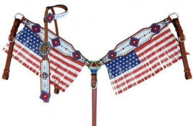 American Flag Breast Collar Set w/ Fringe & Reins