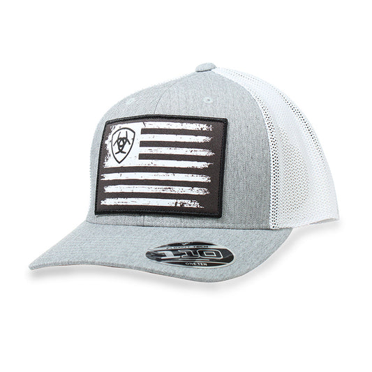 Gray, white, and black ARIAT FLAG & SHIELD HAT Baseball cap w/ Snapback
