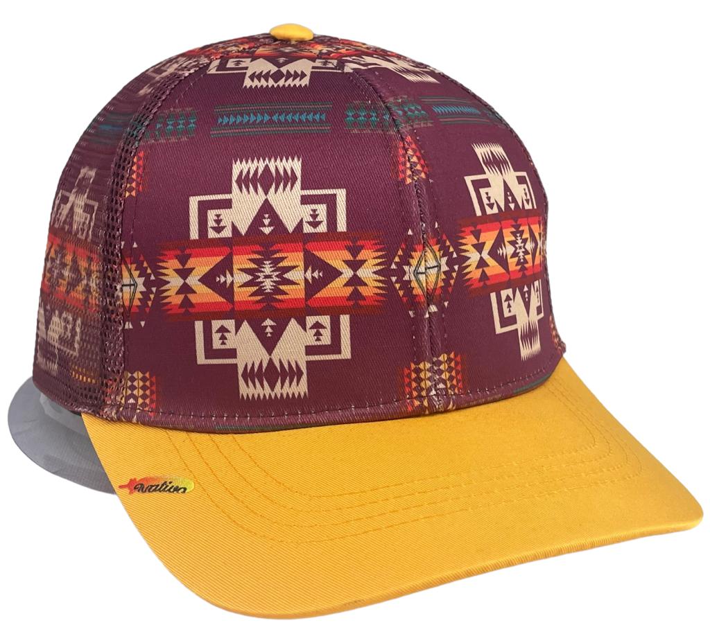 Nativo Burgundy & Yellow Aztec Print Hat w/ Mesh back