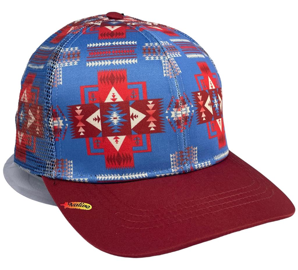 Nativo Red Blue Aztec Design Hat w/ Mesh back