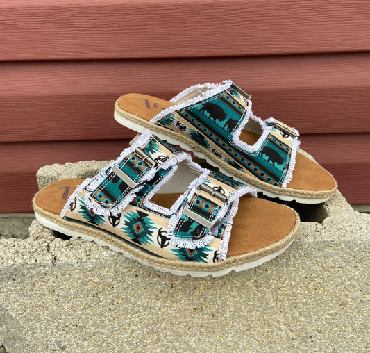 Very G 'Leni' Teal Buffalo Print Sandal