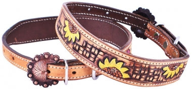 Hand Painted Sunflower Leather Dog Collar